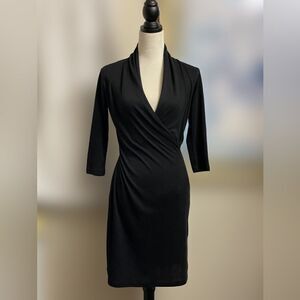 Candy’s Black Wrap Dress w/Cinched Waist and 3/4 Sleeves (Size: Medium)